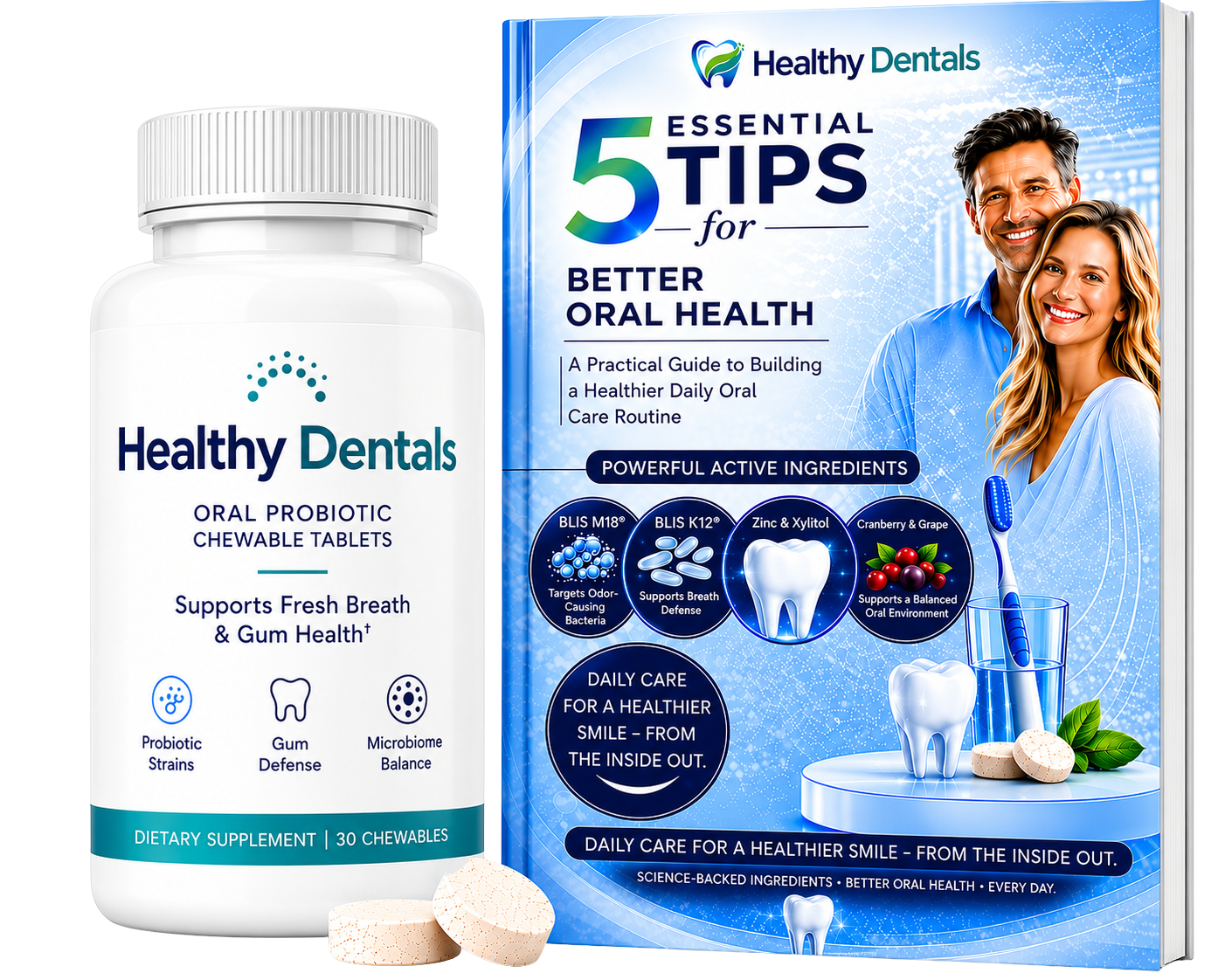 Healthy Dentals Bottle and 5 Essential Tips for Better Oral Health eBook